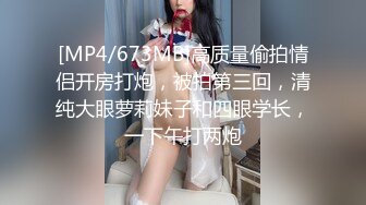 [MP4/673MB]高质量偷拍情侣开房打炮，被拍第三回，清纯大眼萝莉妹子和四眼学长，一下午打两炮